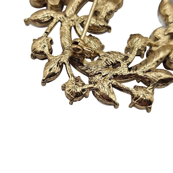 Vtg Red Rhinestone Brooch Floral Spray Wreath Mid-Century Festive Holiday Stmt - Picture 6 of 7